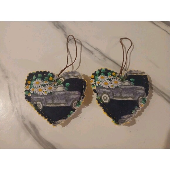 Christmas Ornament  Primitive Handmade Gift Country Cottage Heart- Set of 5 - Picture 7 of 10